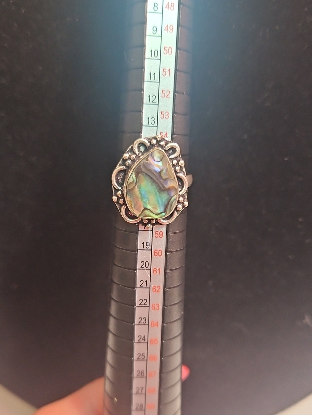 Abalone Teardrop Statement Ring in Iridescent Green - Sterling Style